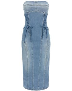 Elisabetta Franchi Stonewashed Bustier Denim Midi Fitted Dress - Blue