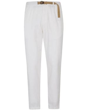 White Sand Belted Tapered-Leg Trousers - White