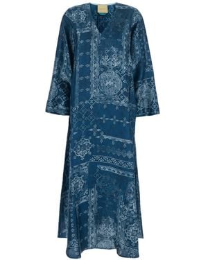 Momoní Garcia V-Neck Patterned Midi Dress - Blue