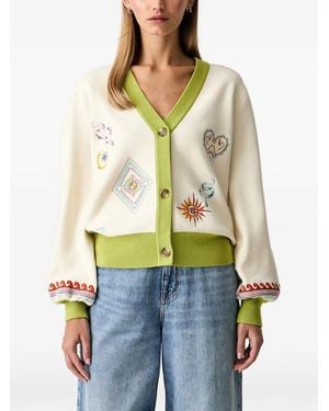 Never Fully Dressed Embroidered Colour-Block Cardigan - White