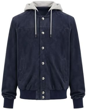 Eleventy Hooded Suede Jacket - Blue