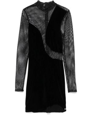 Nissa Glitter-Detail Velvet Mini Dress - Black