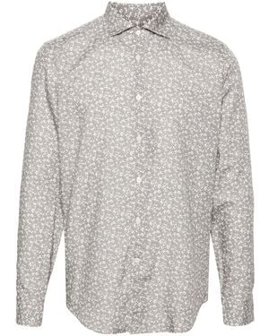 Canali Floral-Print Poplin Shirt - Grey