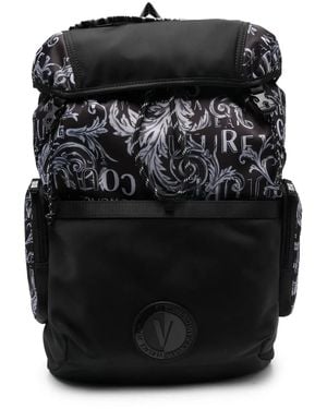 Versace Jeans Couture Baroque Logo-Print Backpack - Black