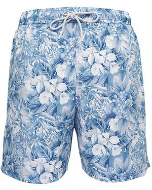 Paul & Shark Floral-Print Drawstring Swim Shorts - Blue