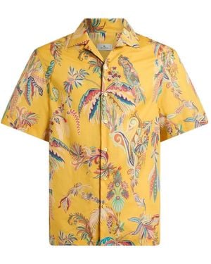 Etro Parrot-Print Palm-Tree Shirt - Yellow