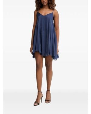 Haveone Robe Courte Plissée À Col En V - Blue