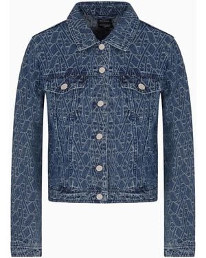 ARMANI EXCHANGE All-Over Logo Denim Jacket - Blue
