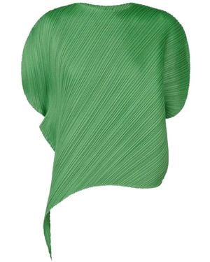Pleats Please Issey Miyake Leaf Asymmetric Pleated Blouse - Green