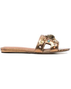 Kurt Geiger Eagle-Head Floral-Appliqué Sandals - Brown
