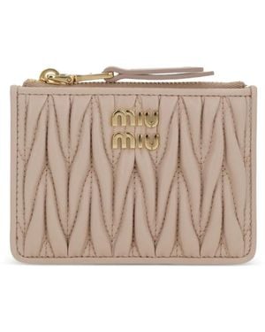 Miu Miu Matelassé Leather Wallet - Natural