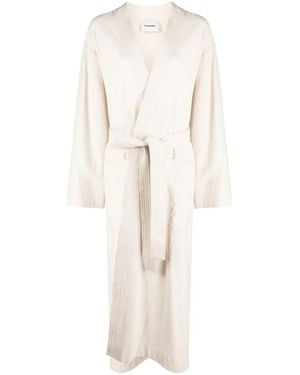 Nanushka Ribbed Detailing Square-Sleeved Dress - Natural