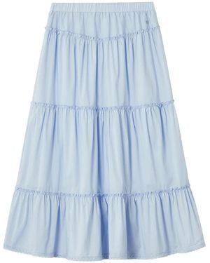 B+ AB Tiered Ruffled Midi Skirt - Blue