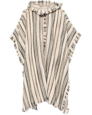 Isabel Marant Striped Fringed Hooded Coat - White