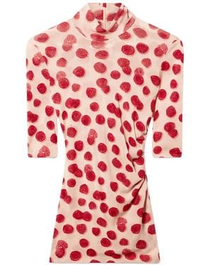 Stella McCartney Raspberry-Print Ruched Top - Red