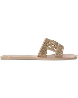 KARL LAGERFELD Embellished Slide Sandals - Natural