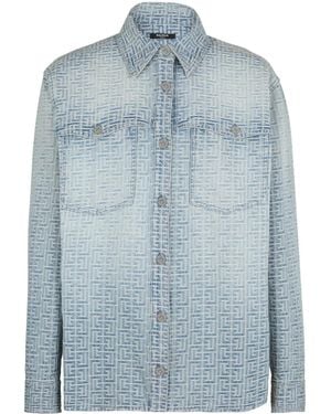 Balmain Jacquard Monogram Denim Shirt - Blue