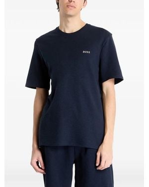 HUGO Waffle Logo Pyjama Top - Blue