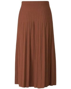 STAUD Pleated Ribbed-Knit Skirt - Brown