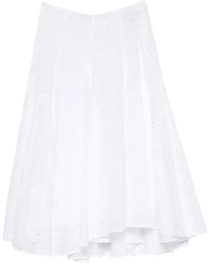 Tory Burch Broderie-Anglaise Drawstring-Waist Midi Skirt - White