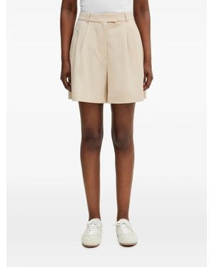 Lacoste Oversized Wool Blend Pleated Bermuda Shorts - Natural