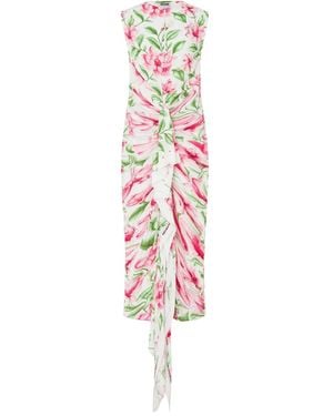 Moschino Robe Mi-Longue Drapée À Fleurs - Blanc