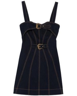 Versace Jeans Couture Buckle-Detail Panelled Mini Dress - Blue