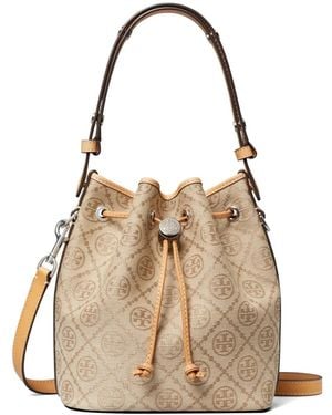 Tory Burch T Monogram Bucket Bag - Natural
