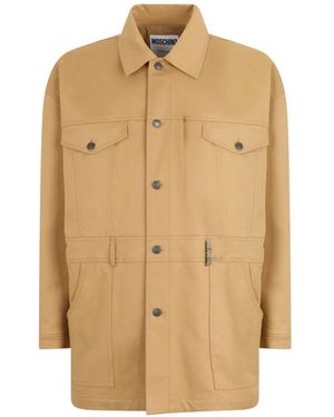 Moschino Logo-Plaque Button-Up Coat - Natural