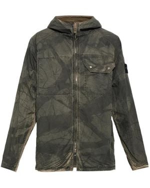 Stone Island 1200038 Laser Forest Camo Crinkle Reps-Tc Overshirt - Green
