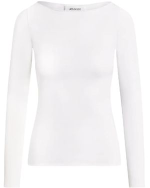 AYA MUSE Long-Sleeve Boat-Neck Top - White