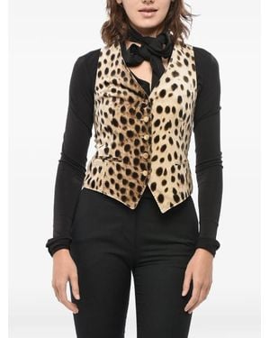 Tagliatore Animal-Print Velvet Vest - Black