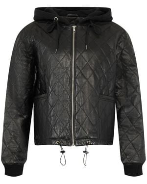 R13 Quilted Hooded Leather Jacket - Black