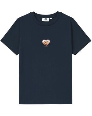 Chocoolate Heart-Motif Embroidered T-Shirt - Blue