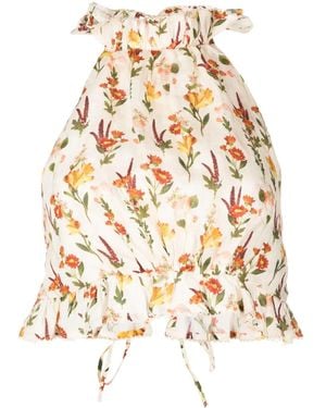 Agua Bendita Halter Neck Printed Linen Top - Multicolor