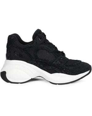 MICHAEL Michael Kors Zuma Embellished Frayed Mixed-Media Sneaker - Black