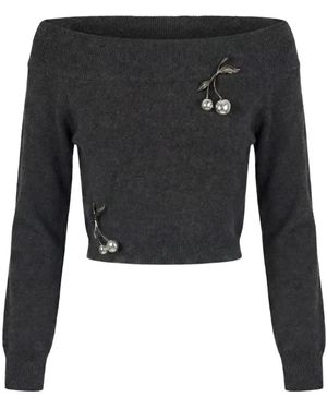 Monse Cherry-Embellished Off-Shoulder Jumper - Black