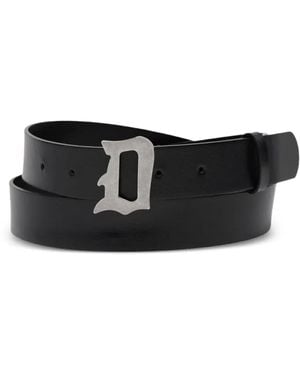 Dondup レターバックル レザーベルト - ブラック