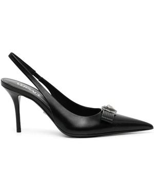 Versace Gianni Ribbon Leather Slingbacks 85 Mm - Black