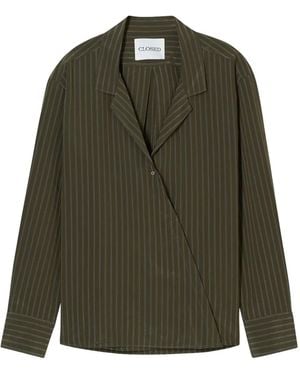 Closed Asymmetric Striped Shirt - Green