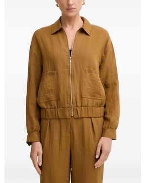 Morgan Zip-Up Elasticated-Hem Bomber Jacket - Brown