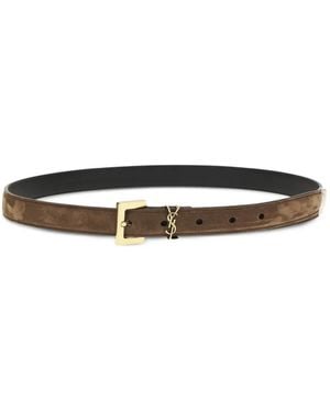 Saint Laurent Logo-Buckle Leather Belt - White