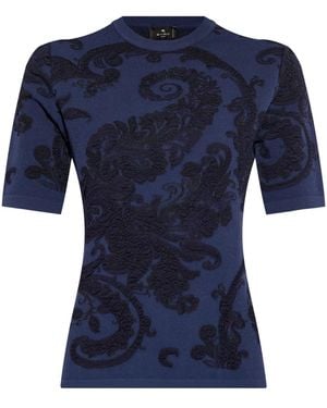 Etro Patterned-Intarsia Knitted Top - Blue