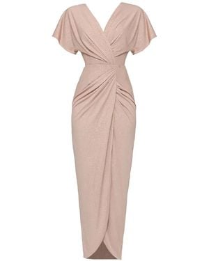 Nissa Drapiertes Midikleid Mit V-Ausschnitt - Natur