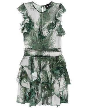 Marco Bologna Ruffled Palm-Print Mini Dress - Green