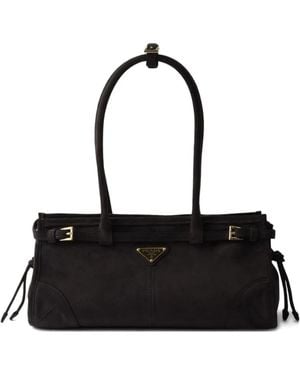 Prada Tote Bag Aus Wildleder Mit Kordelzug - Schwarz