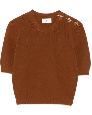 Elisabetta Franchi Logo-Plaque Ribbed Top - Brown