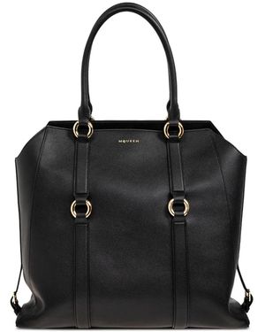 McQueen Leather Ring-Detail Tote Bag - Black