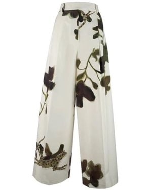 Co.Go Floral-Detail Cotton Trousers - White