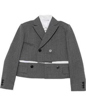 Sacai Double-Breasted Layered Crop Blazer - Grey